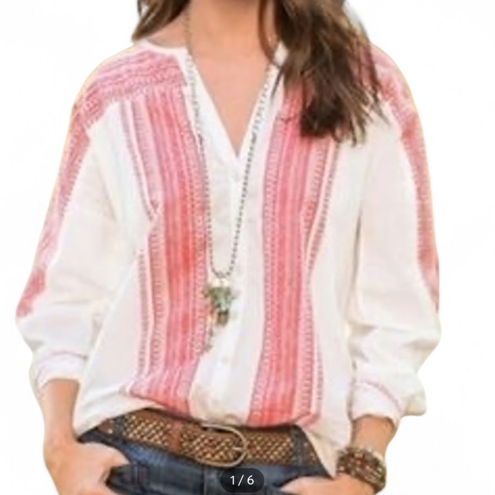 SUNDANCE Red Ikat Print Button Up Blouse, size 2